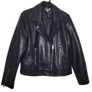 Topshop Black Faux Leather Moto Biker Jacket Womens UK‎ 16 EUR 44 US 12